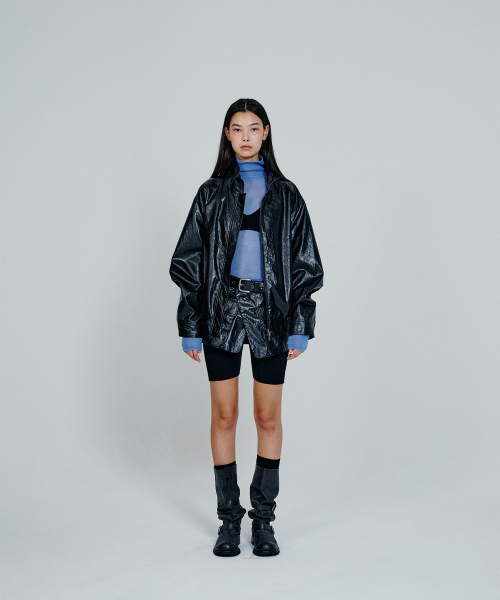 Leather High Neck Jumper_Black