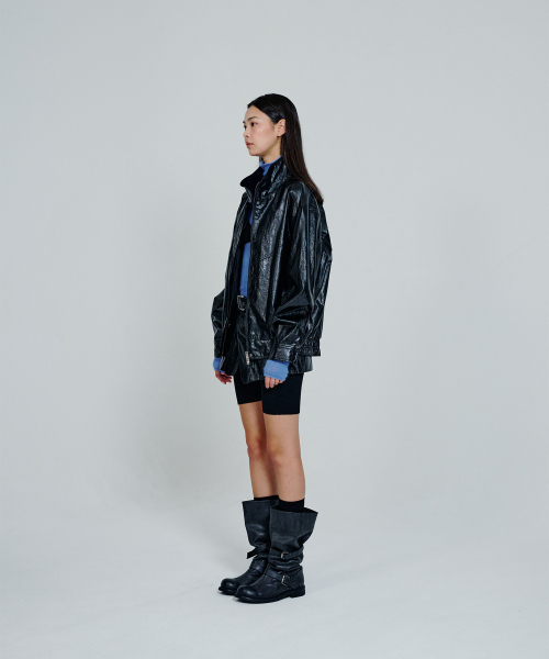 Leather High Neck Jumper_Black