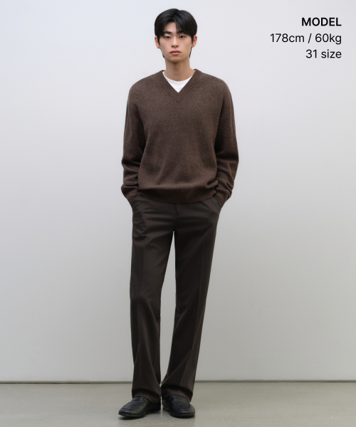 WHIPCORD STRAIGHT HIDDEN ELASTIC SLACKS [DARK BROWN]