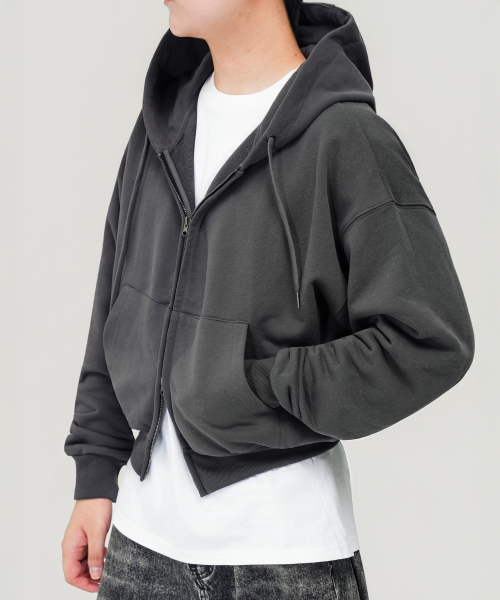 500g Heavy Cotton простой оверсайз 2-WAY полукроп худи-молния (Charcoal)