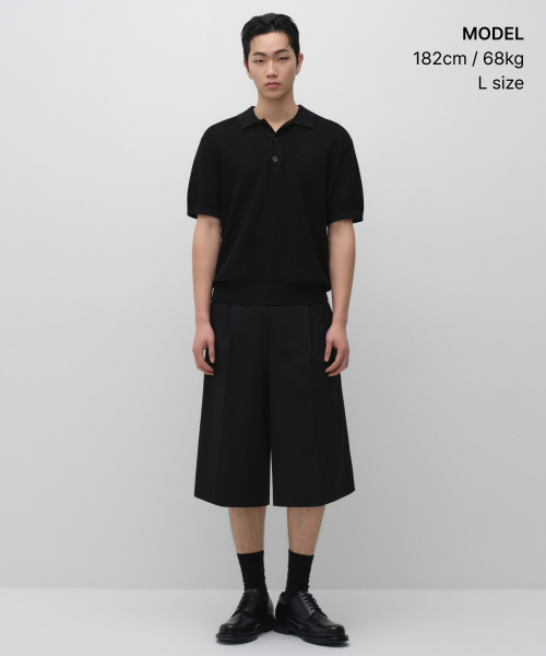 CROCHET KNITTED POLO SHIRT [BLACK]