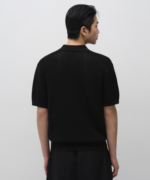 CROCHET KNITTED POLO SHIRT [BLACK]