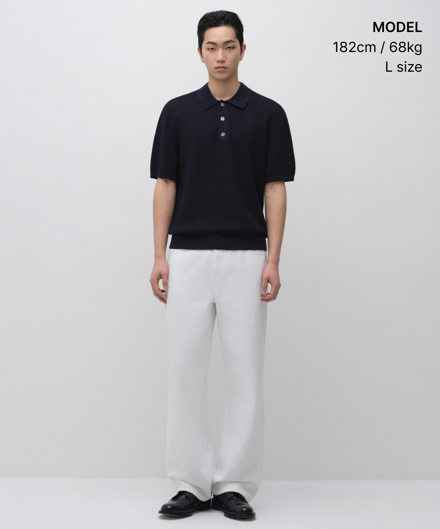 CROCHET KNITTED POLO SHIRT [NAVY]