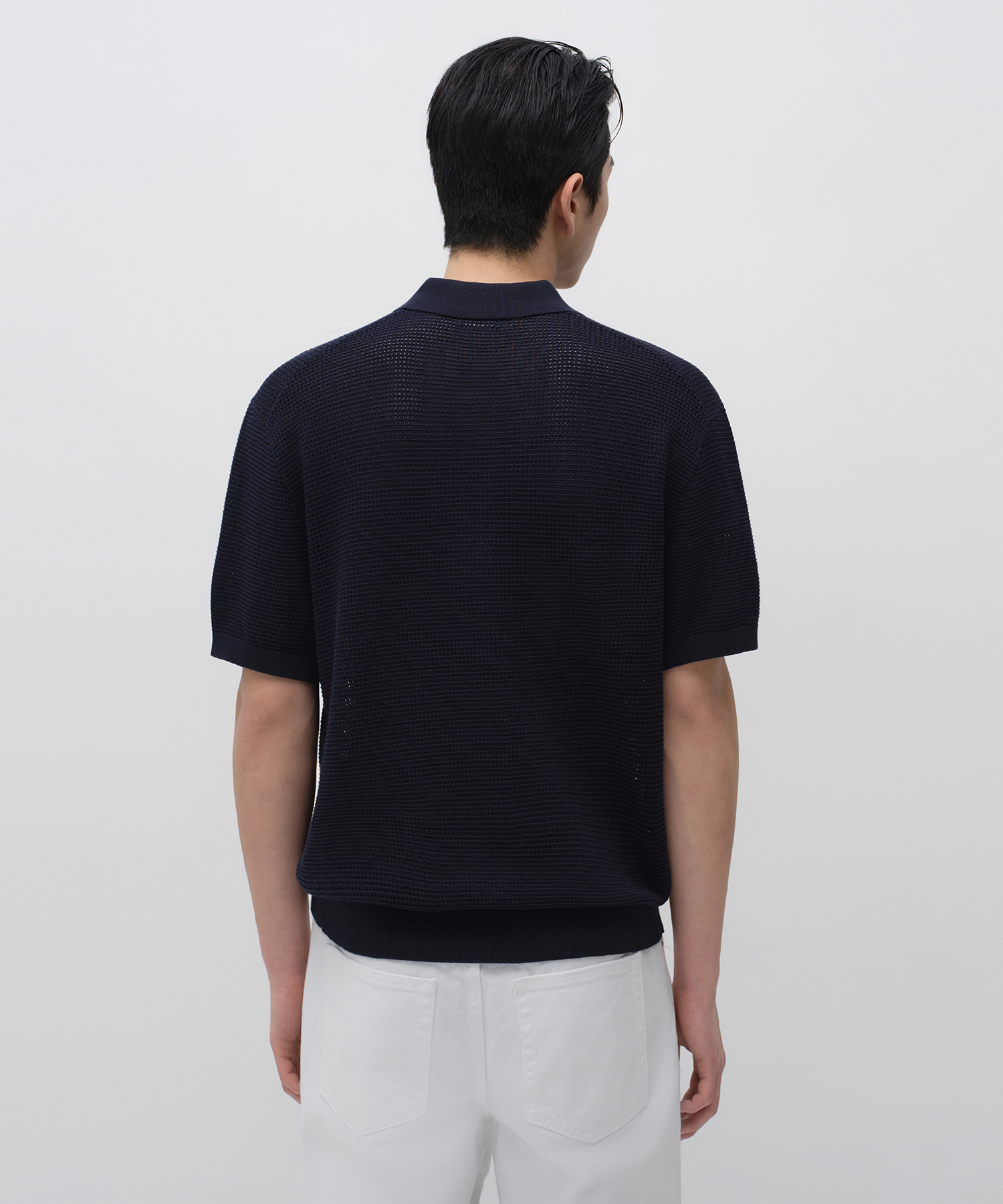 CROCHET KNITTED POLO SHIRT [NAVY]