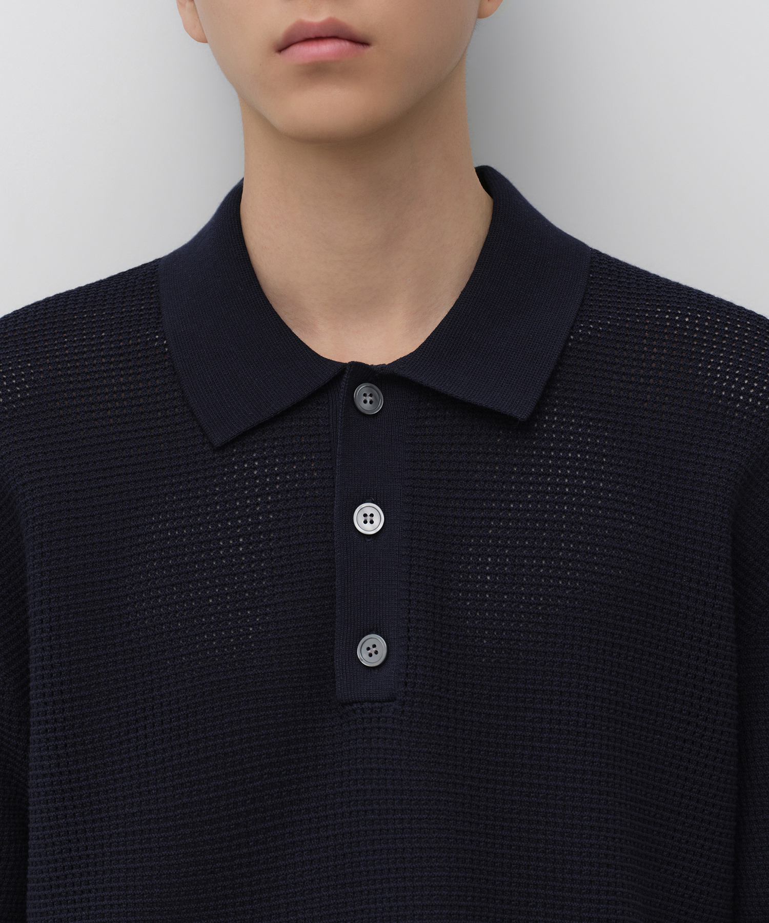 CROCHET KNITTED POLO SHIRT [NAVY]