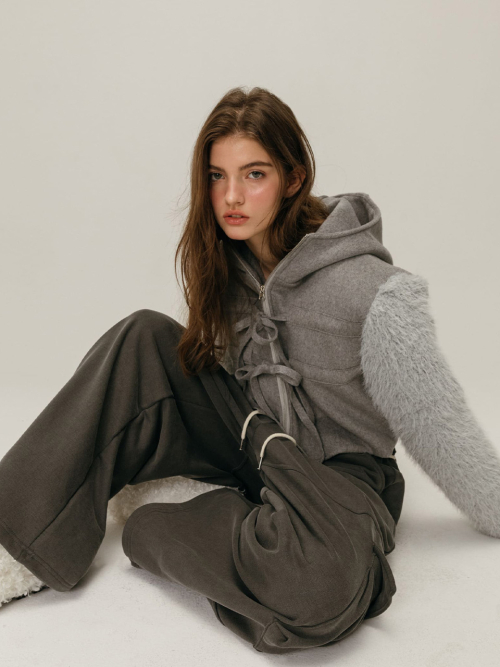 SHEARLING WOOL COAT / серый