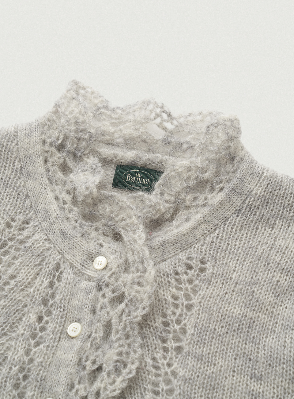 더바넷(THEBARNNET) Hale Frill Mohair Cardigan_Light Grey - 사이즈