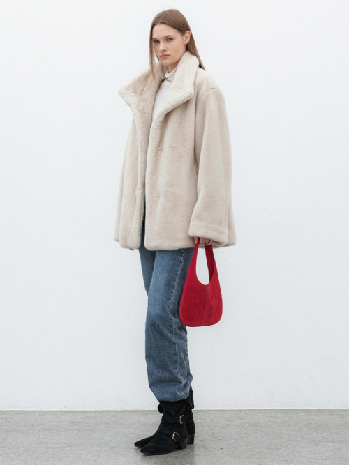 (CT-1471)HIGH NECK MINK LIKE FUR COAT