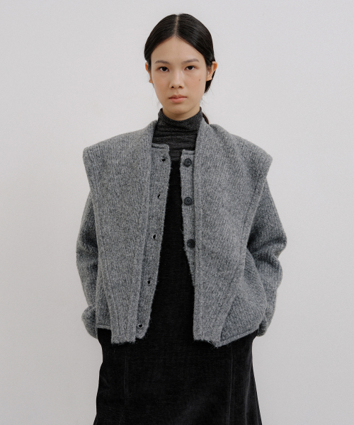 BALACLAVA MUFFLER CARDIGAN KNIT SET_2COLOR