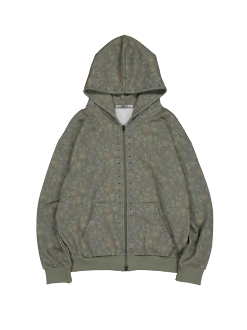 FLOWER STUDDED HOODIE ZIP-UP / хаки