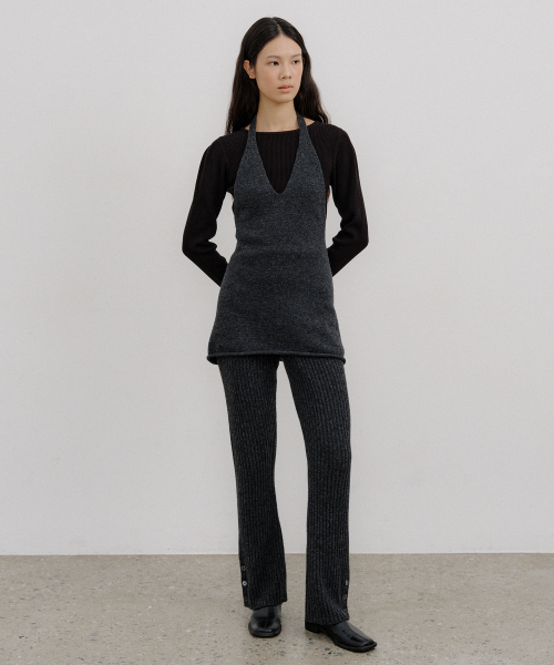 WOOL RIBBED FLARE KNIT PANTS_2COLOR