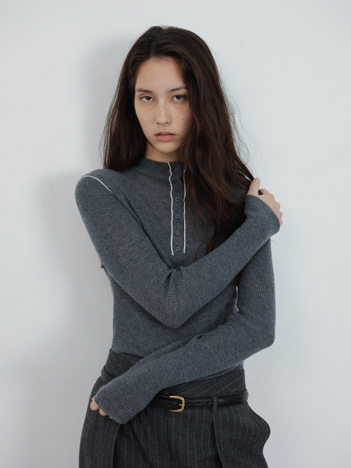 Wool Blend Henry Neck Knit пуловер (2color)