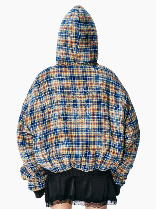 CUBIC TARTAN CHECK HOODIE JUMPER GREEN