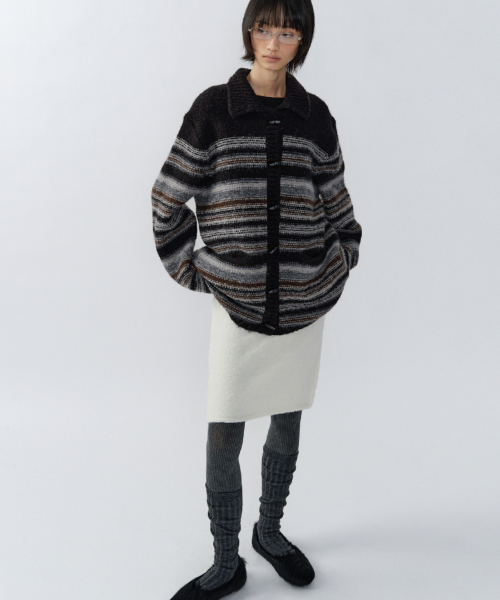 шерстяной TOGGLE REVERSIBLE KNIT COAT, BLACK STRIPE