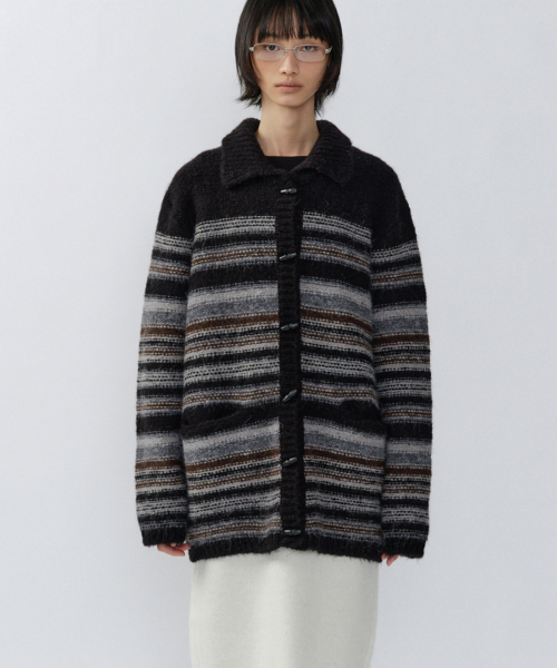 шерстяной TOGGLE REVERSIBLE KNIT COAT, BLACK STRIPE