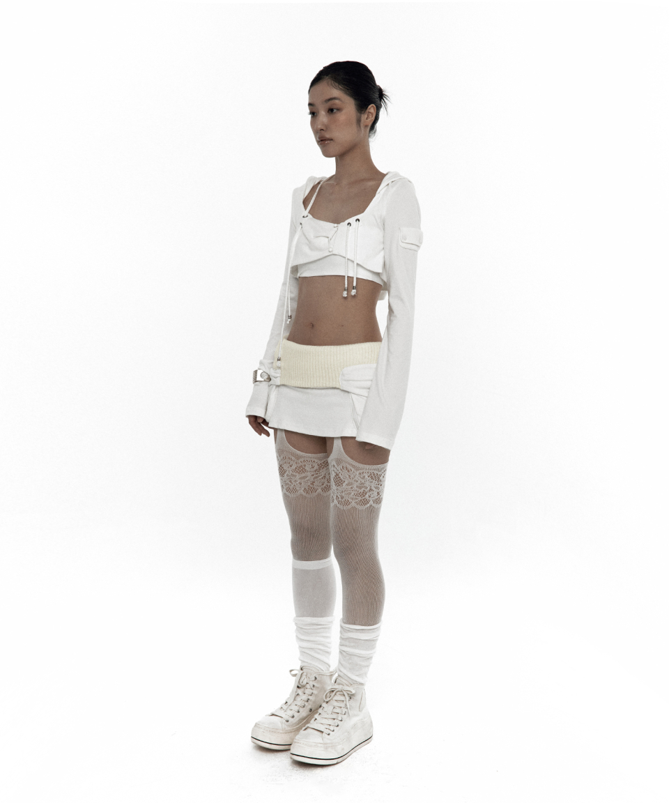 kashiko Hooded Bolero Cardigan ブラック MUSINSA | KASHIKO Hooded Bolero Cardigan White