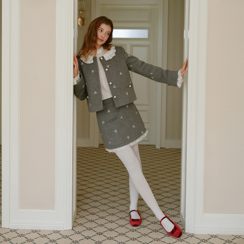 Cest_Ribbon embroidery шерстяной jacket