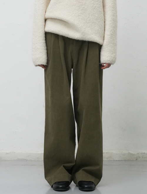 Широкие хлопковые брюки с двойной складкой [Khaki] WBE4L11516