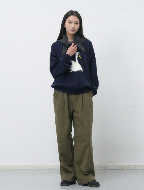 Широкие хлопковые брюки с двойной складкой [Khaki] WBE4L11516