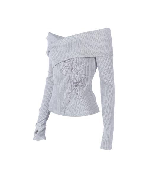 Асимметричный топ с открытыми плечами_Melange Grey