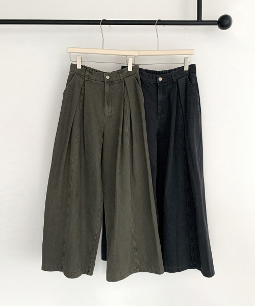 Inverted Pleats Wide Half-Banding брюки (2colors)