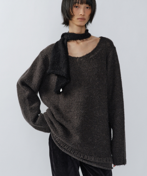 HAIRY шерстяной MUFFLER KNIT TOP, BLACK