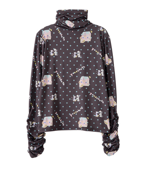 High Neck Shirring Tee_Dog Choco