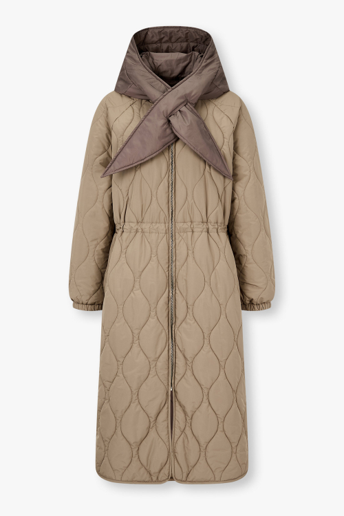 Длинное стёганое пальто с отстёгивающимся капюшоном — Light Brown 7255418102