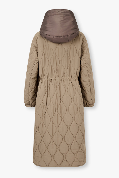 Длинное стёганое пальто с отстёгивающимся капюшоном — Light Brown 7255418102