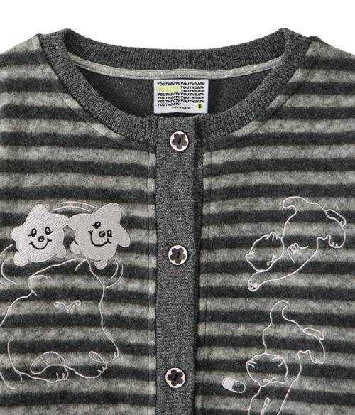 Cat Graphic Striped Cardigan_Charcoal