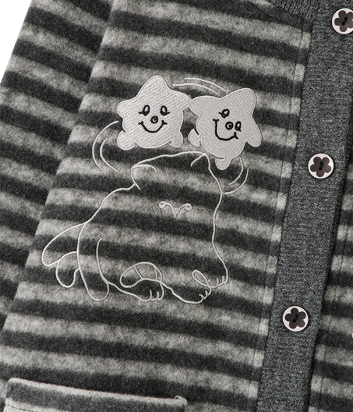 Cat Graphic Striped Cardigan_Charcoal