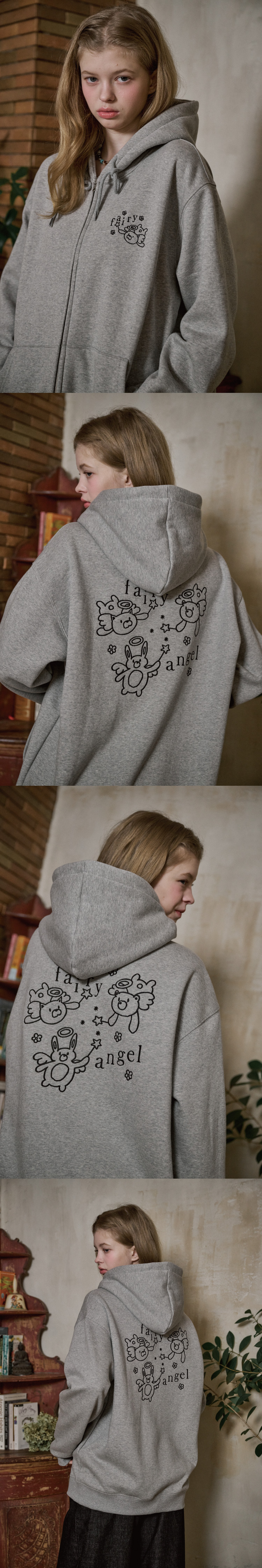 EMBROIDERY HOOD ZIP-UP - 3 COLORS GREY