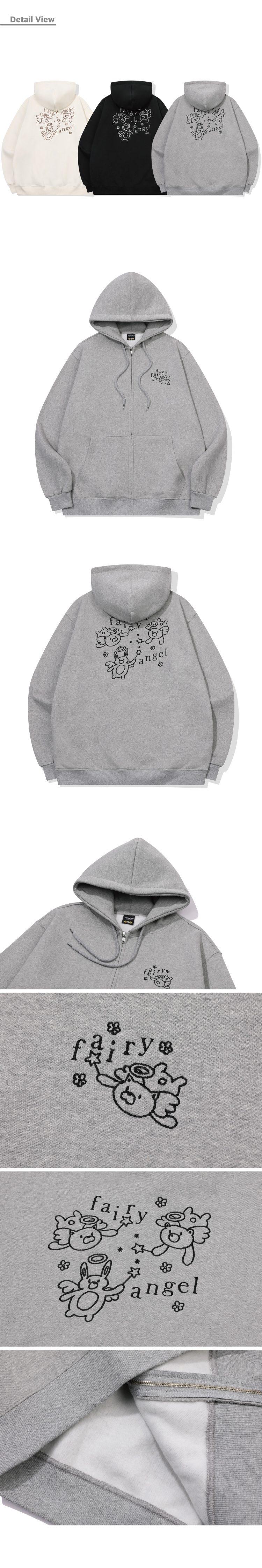 EMBROIDERY HOOD ZIP-UP - 3 COLORS GREY