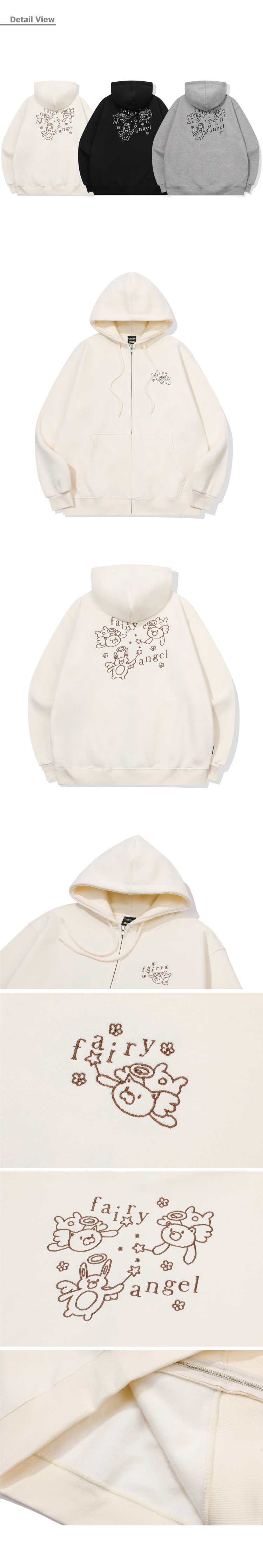 EMBROIDERY HOOD ZIP-UP - 3 COLORS CREAM