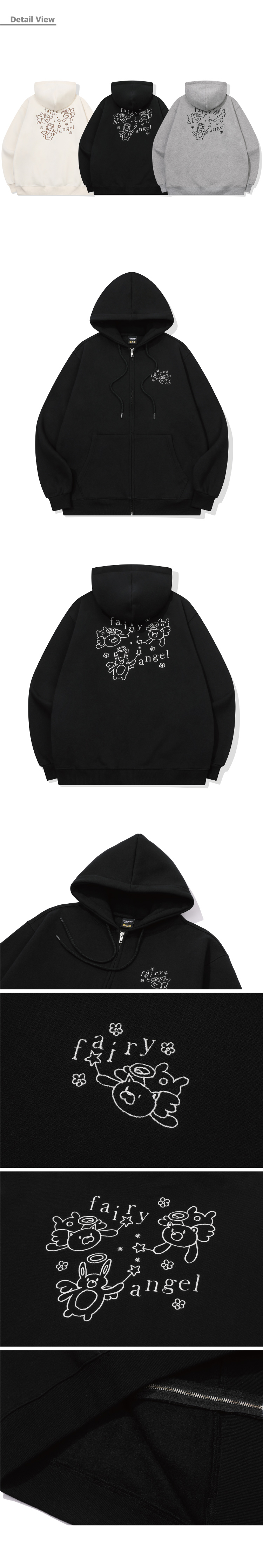EMBROIDERY HOOD ZIP-UP - 3 COLORS BLACK