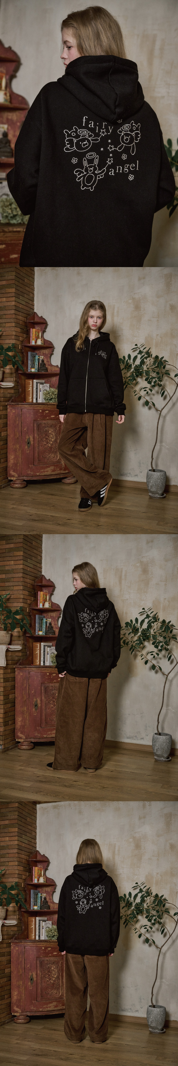 EMBROIDERY HOOD ZIP-UP - 3 COLORS BLACK
