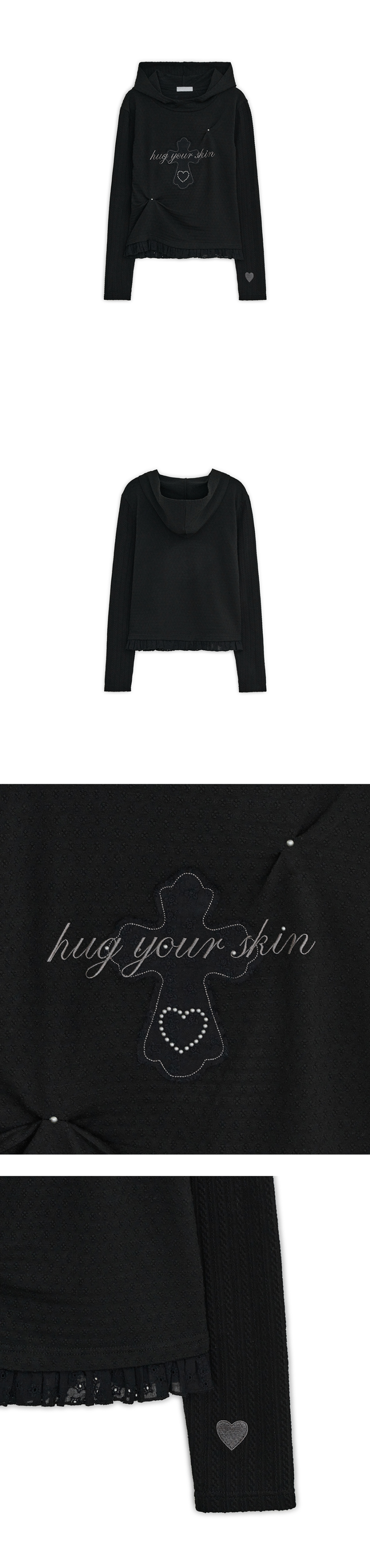 LACE HOOD TEE - 2 COLORS BLACK