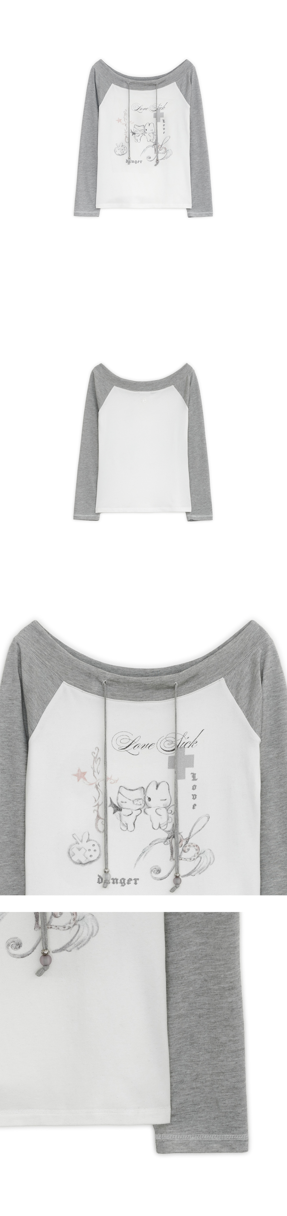 LOVE SICK DRAWING OFF-SHOULDER TOP - 3 COLORS IVORY