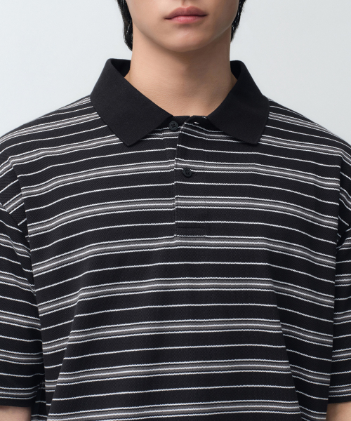 MULTI STRIPE POLO SHIRT [BLACK]