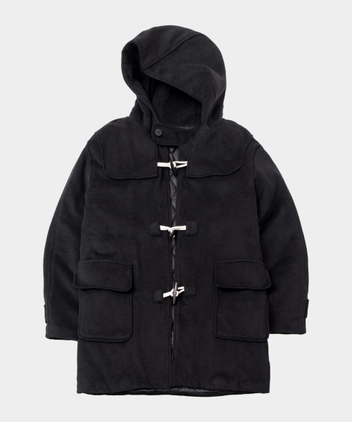 Дафлкот полупальто из меланжевого сукна с капюшоном (BLACK)