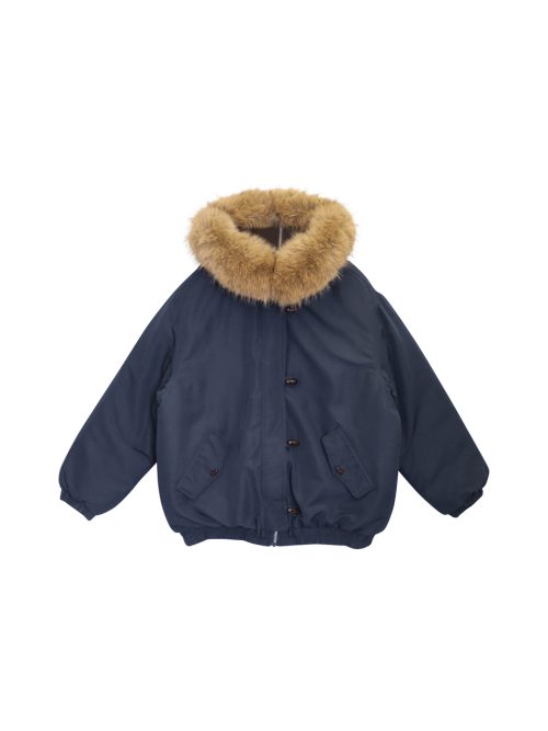 WINTER FUR HOODED PUFFER JACKET_NAVY