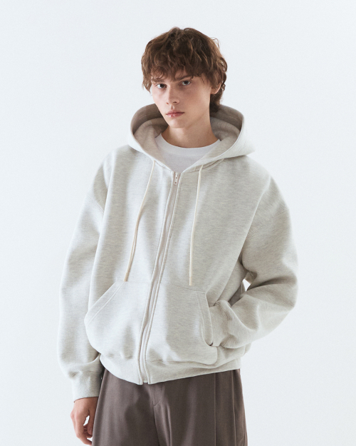 Neoprene hood zip-up jumper / OATMEAL