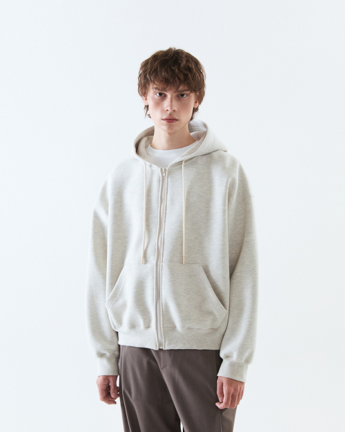 Neoprene hood zip-up jumper / OATMEAL