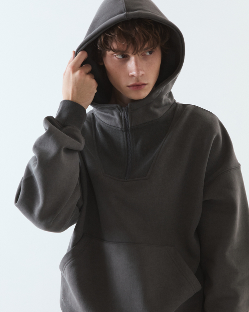 Pigment hooded half-zip t-shirt / DARK GRAY