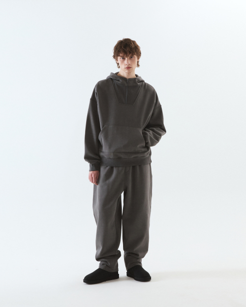 Pigment hooded half-zip t-shirt / DARK GRAY