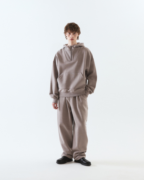 Pigment hooded half-zip t-shirt / BEIGE