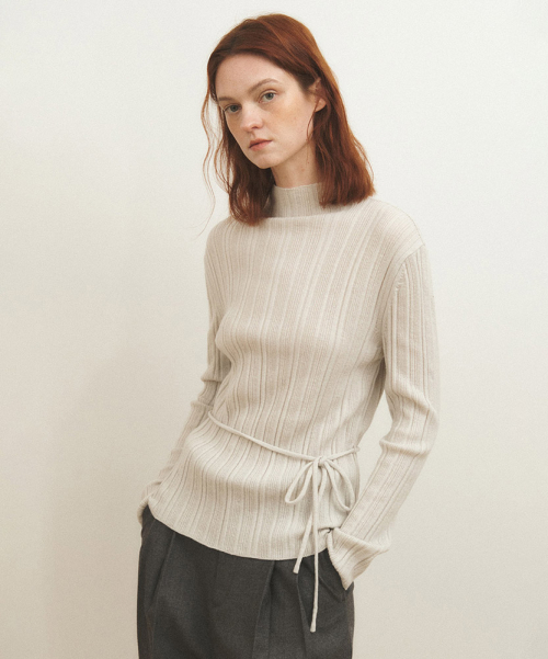 Водолазка в рубчик с поясом_Misty Gray