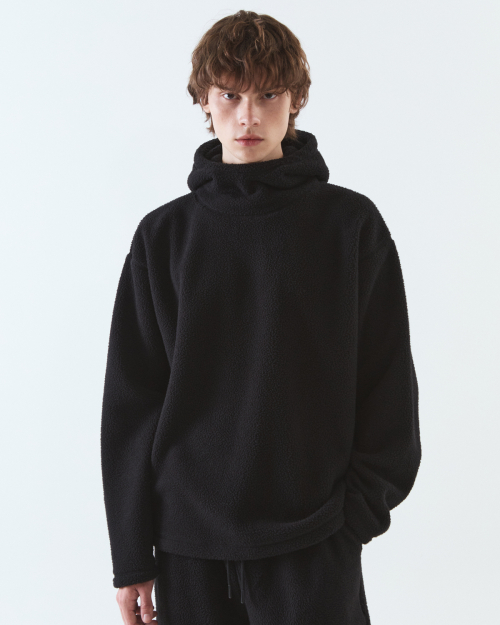Fleece hooded t-shirt / BLACK