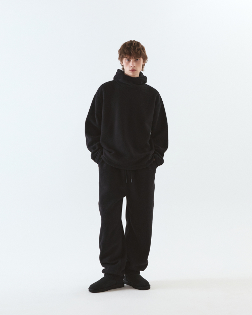 Fleece hooded t-shirt / BLACK