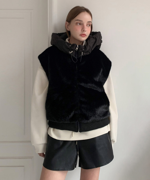 Hoodie Fake Fur Zip-Up жилет (2colors)